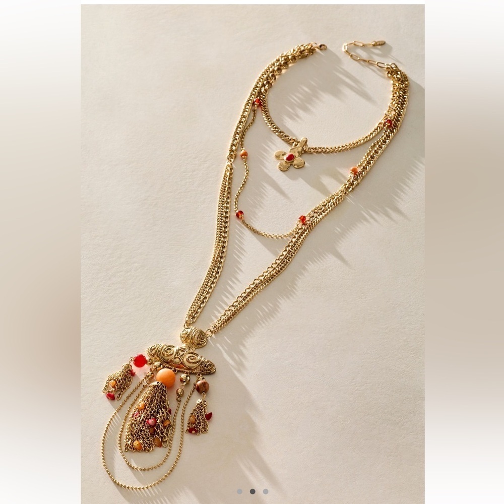 Free People Catriona Layer Necklace Gold Toned with beads NWT